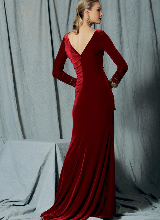 V1520 Misses' Side-Gathered, Long Sleeve Dress with Beaded Cuffs (size: 14-16-18-20-22)