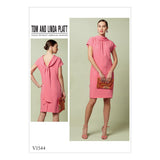 V1544 Misses' Lined Shift Dress with Back Drop-Collar and Tie (size: 6-8-10-12-14)