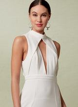 V1545 Misses' Lined Flounced Dress with Banded Neck and Deep-V Front