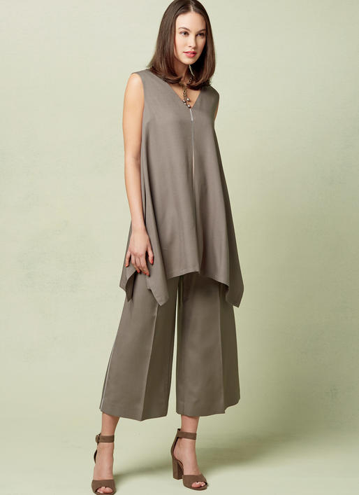 V1550 Misses' Pullover Tunic with Uneven Hem and Wide-Leg Pants (size: 6-8-10-12-14)