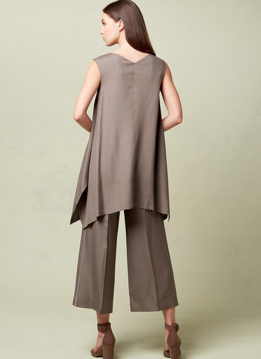 V1550 Misses' Pullover Tunic with Uneven Hem and Wide-Leg Pants
