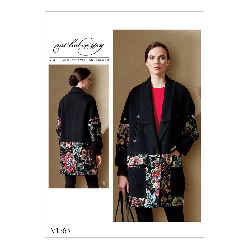 V1563 Misses' Loose Jacket with Contrast Detail and Welt Pockets (size: 14-16-18-20-22)