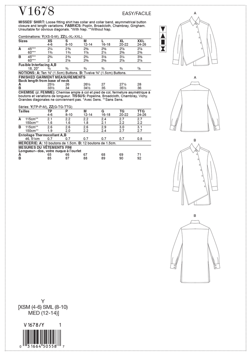 V1678 Misses' Shirt (size: L-XL-XXL)
