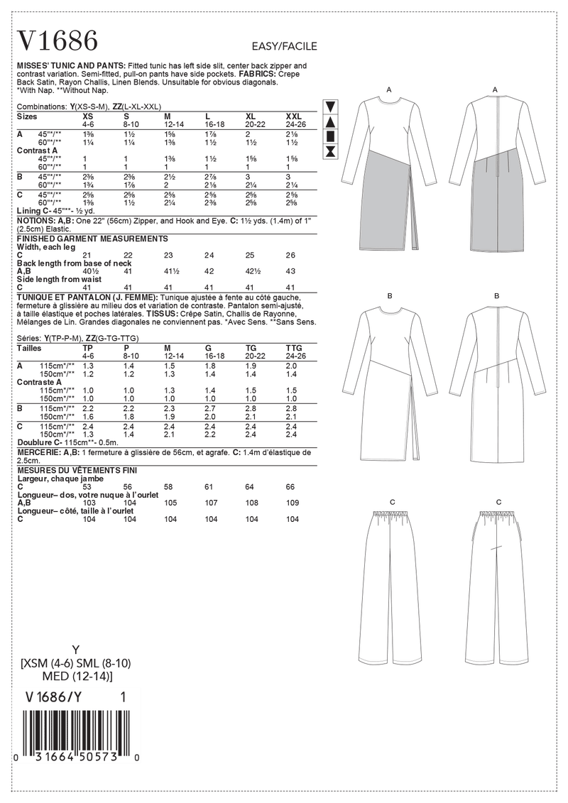 V1686 Misses' Tunic & Pants (size: L-XL-XXL)