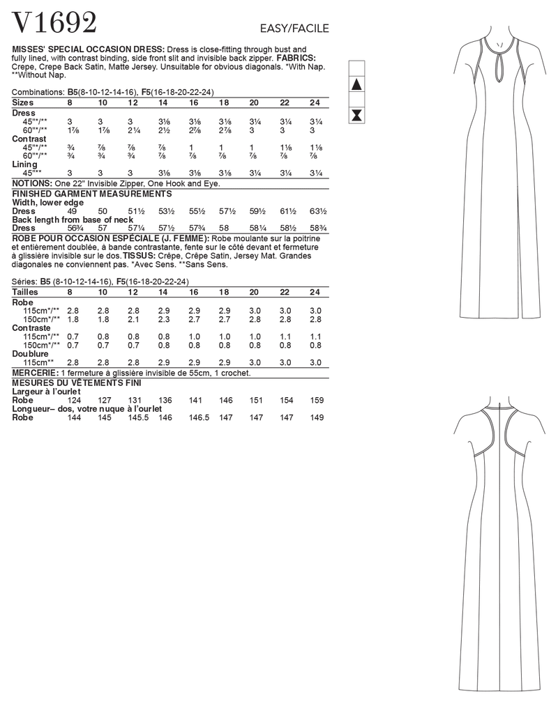 V1692 Misses' Special Occasion Dress (size: 16-18-20-22-24)