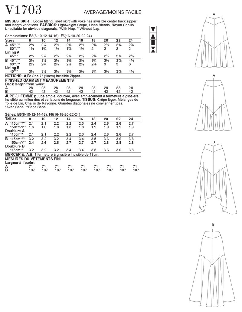 V1703 Misses' Skirt (size: 16-18-20-22-24)