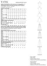 V1705 Misses' Top & Skirt (size: A-B-C-D-E-F-G-H-I-J)