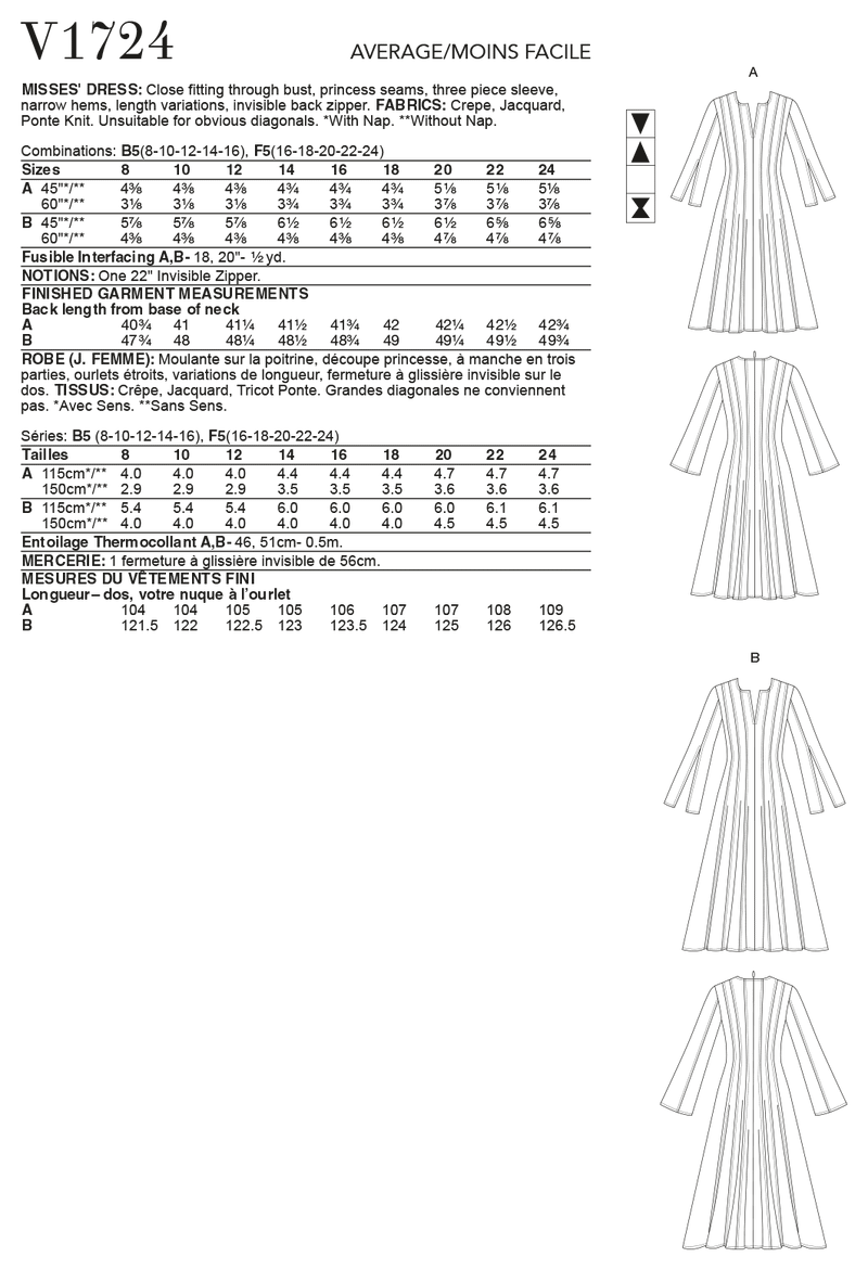 V1724 Misses' Dress (size: 8-10-12-14-16)
