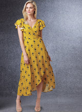 V1734 Misses' Wrap Dresses with Ties, Sleeve and Length Variations (size: 16-18-20-22-24)