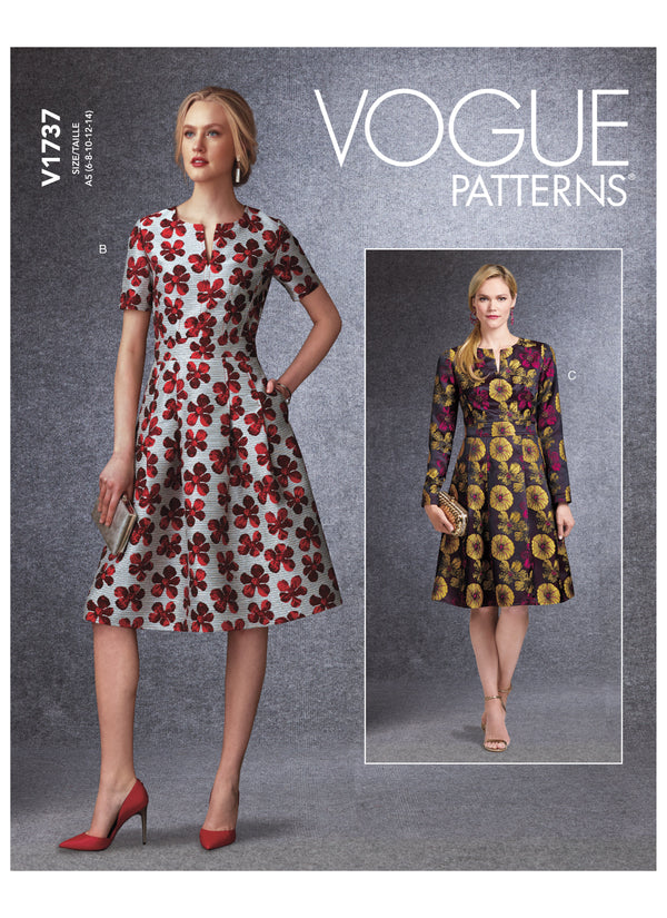 V1737 Misses' Fit-And-Flare Dresses with Waistband and Pockets (size: 14-16-18-20-22)