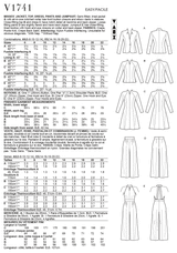 V1741 Misses' Jacket, Top, Dress, Pants and Jumpsuit (size: 14-16-18-20-22)