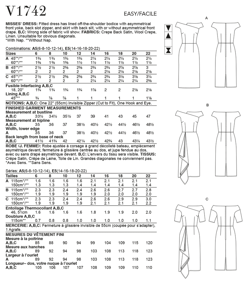 V1742 Misses' Dress (size: 6-8-10-12-14)