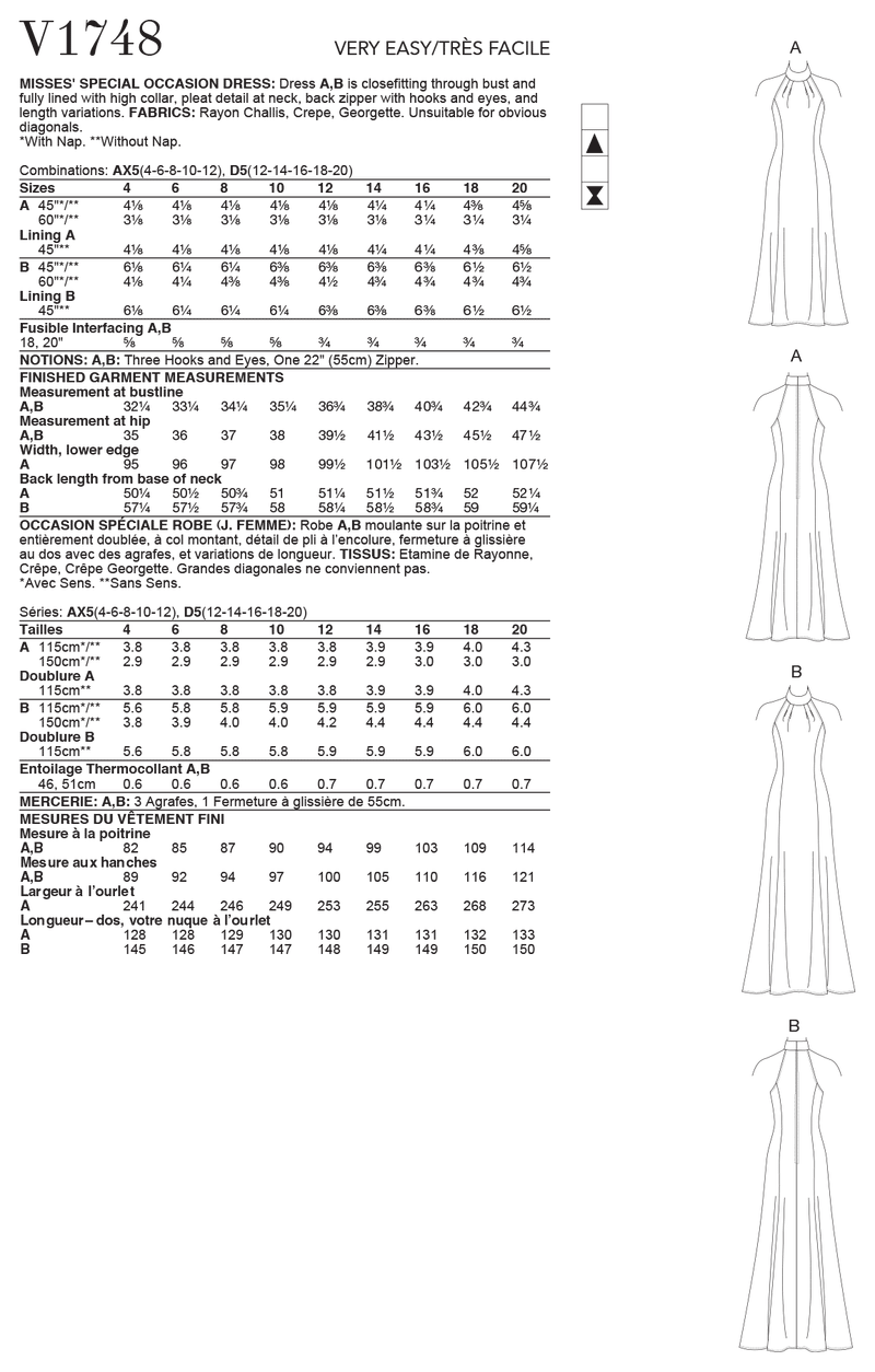 V1748 Misses' Special Occasion Dress (size: 12-14-16-18-20)