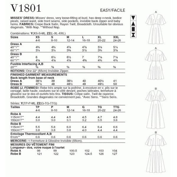 V1801 Misses' Dresses