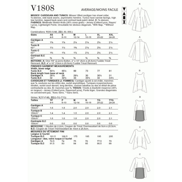 V1808 Cardigan et tuniques pour femme Marcy Tilton (XS-S-M)