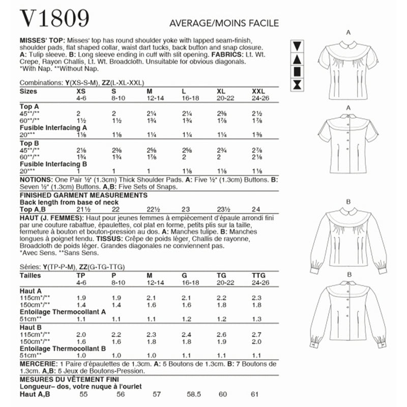 V1809 Misses' Vintage tops (L-XL-XXL)