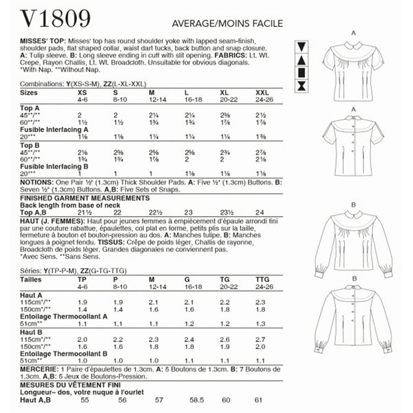 V1809 Misses' Vintage tops