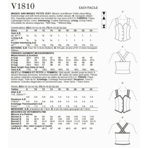 V1810 Misses' & Misses' Petite Waistcoats (16-18-20-22-24)