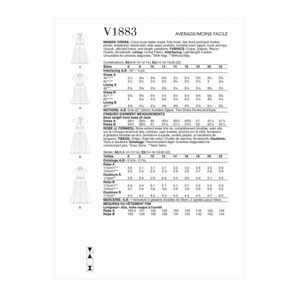 V1883 Misses' Dress (16-18-20-22)