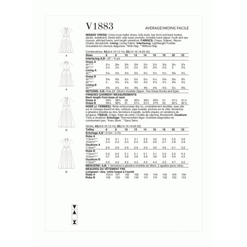 V1883 Misses' Dress (16-18-20-22)