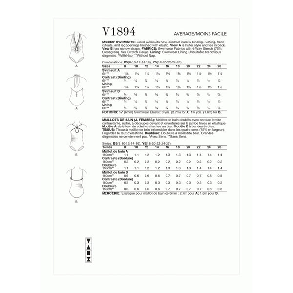 V1894 Misses' Swimsuits (18-20-22-24-26)