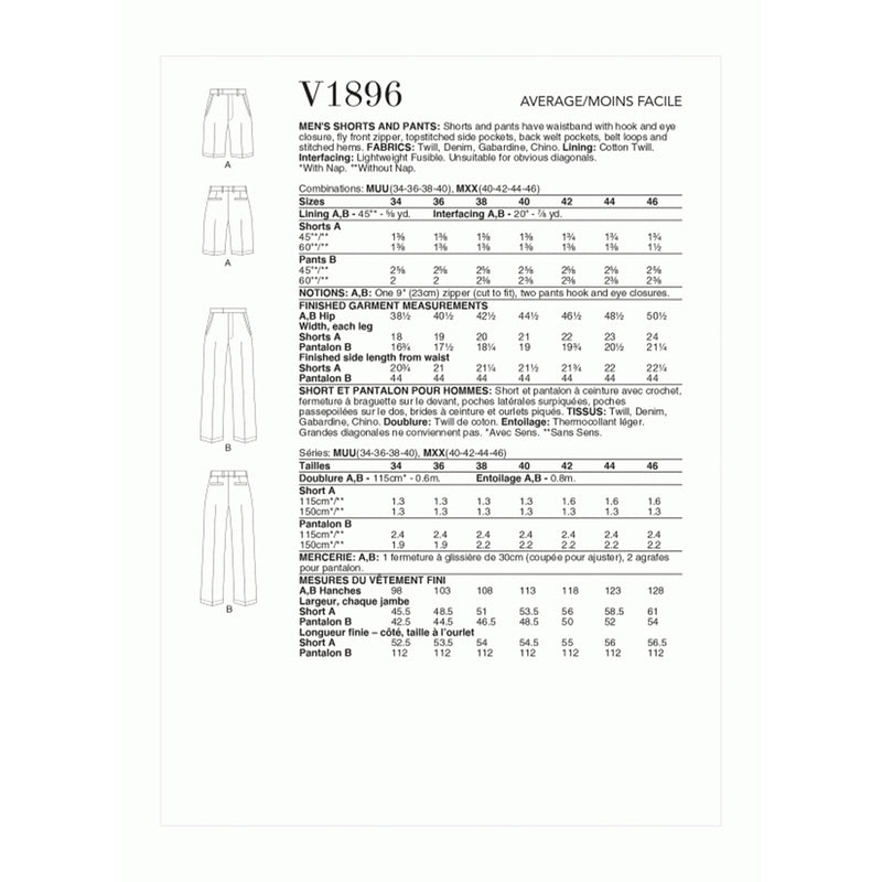 V1896 Men's Shorts and Trousers (42-44-46)