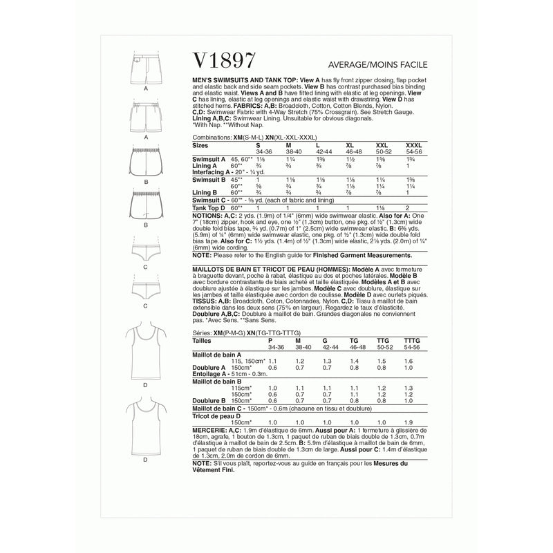 V1897 Men's Swimsuits and Tank Top (XL-XXL-XXXL)