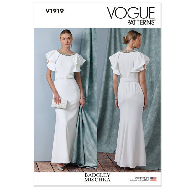 V1919 Misses' Full Length Dress with Belt by Badgley Mischka (16-18-20-22-24)