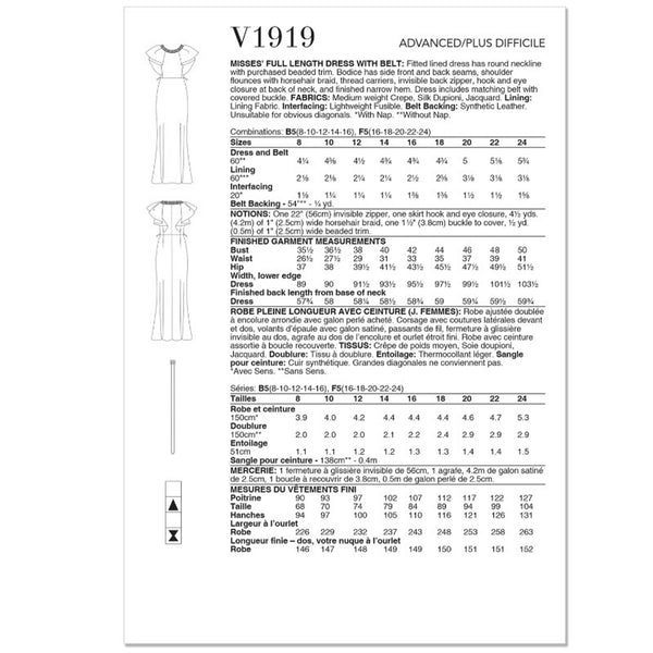 V1919 Misses' Full Length Dress with Belt by Badgley Mischka (16-18-20-22-24)