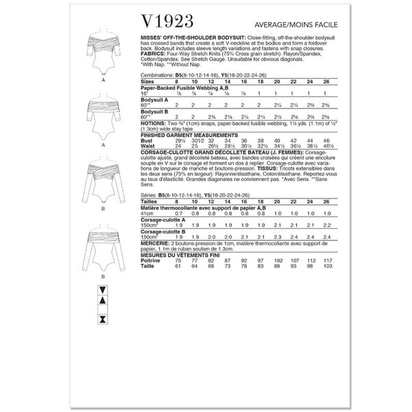 V1923 Misses' Off-The-Shoulder Bodysuit