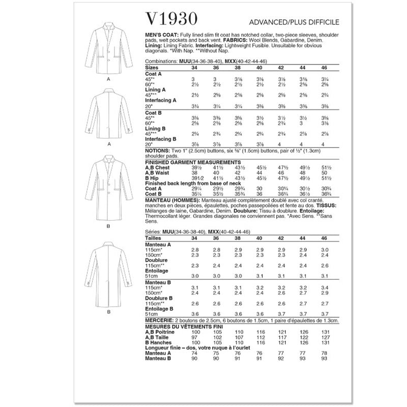 V1930 Manteau Homme (40-42-44-46)