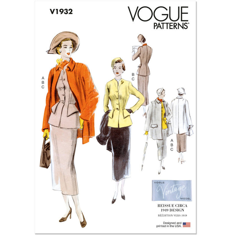 V1932 Misses' Vintage Suit and Coat (16-18-20-22-24)