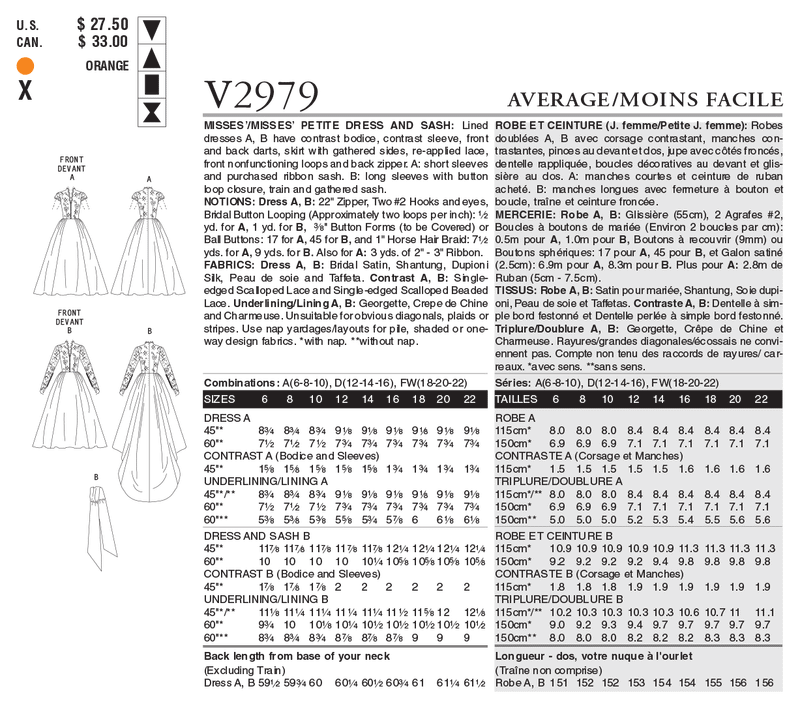 V2979 - Robe et ceinture froncée - J. femmme/Petite J. femme (grandeur : 18-20-22)