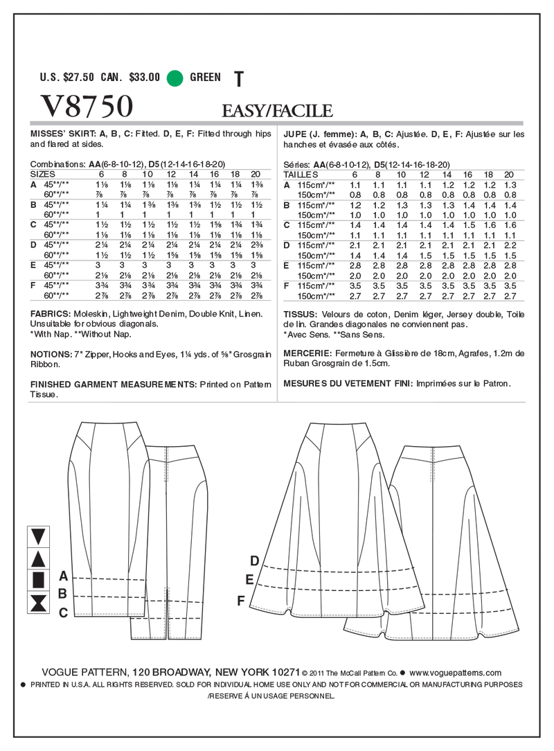 V8750 Misses' Skirt - Misses
