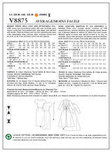 V8875 Robe, ceinture, manteau et col détachable - Jeunes femmes (Grandeur : 8-10-12-14-16)