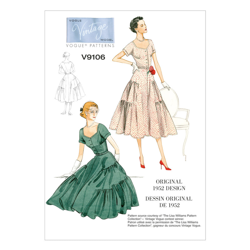 V9106 - Misses' Dress and Belt (Size: 6-8-10-12-14)