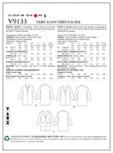 V9133 Misses' Jacket (Size: XSM-SML-MED)
