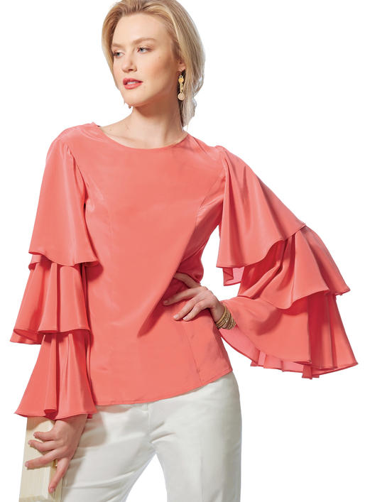 V9243 Misses' Princess Seam Tops with Flared Sleeve Variations (size: 6-8-10-12-14)