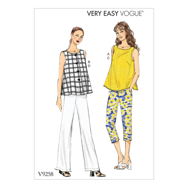 V9258 Misses' Sleeveless Tops with Pull-On Pants