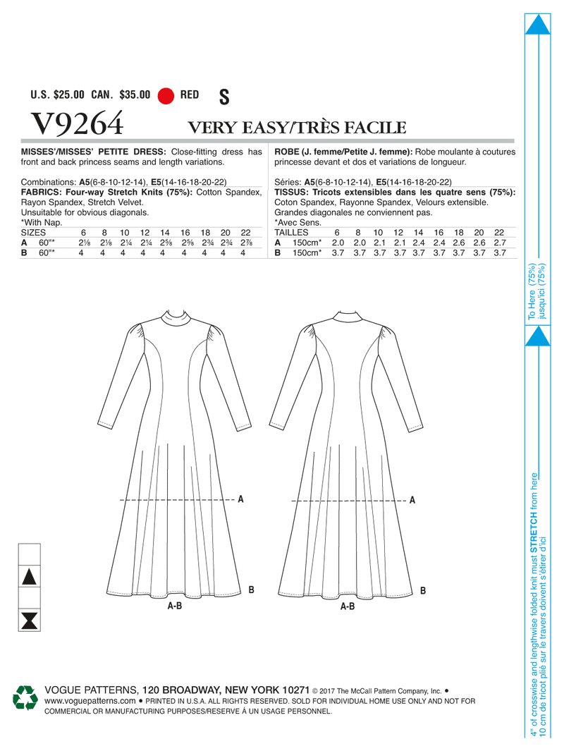 V9264 Misses'/Misses' Petite Knit, Fit-And-Flare Dresses (size: 6-8-10-12-14)