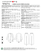 V9274 Misses' Asymmetrical Lined Jacket, and Pull-On Pants (size: 14-16-18-20-22)