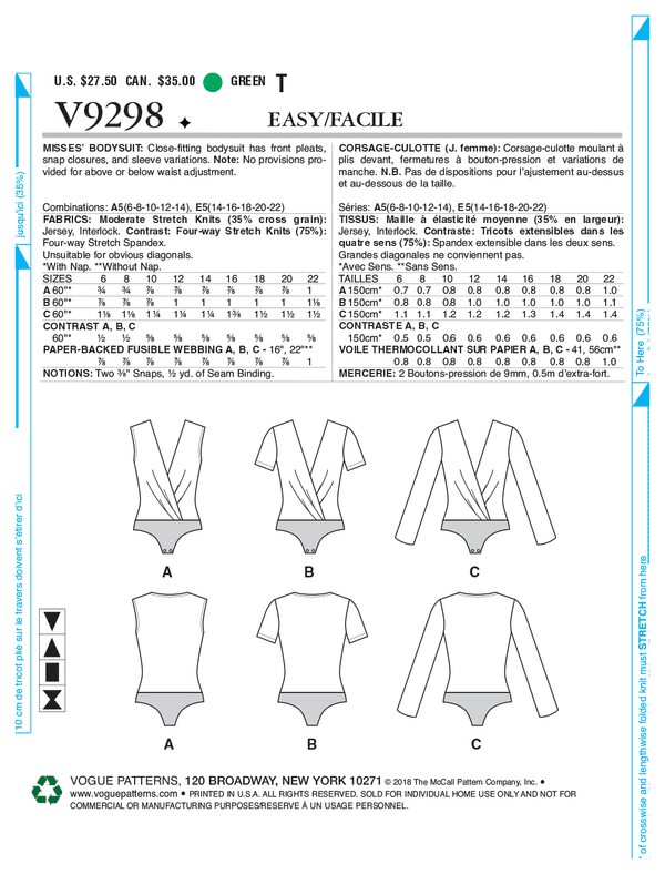 V9298 Misses' Bodysuit