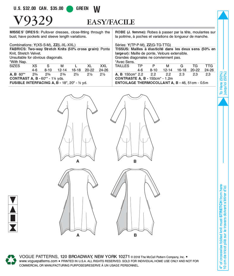 V9329 Misses' Dress (size: XS-S-M)