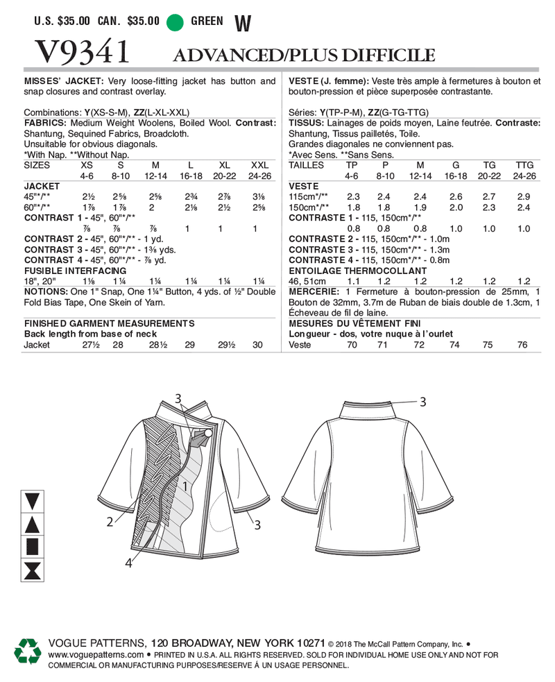 V9341 Misses' Jacket (size: L-XL-XXL)
