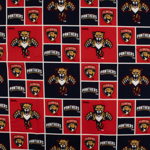 Coton imprimé LNH - Panthers de la Floride - Carreaux - Rouge