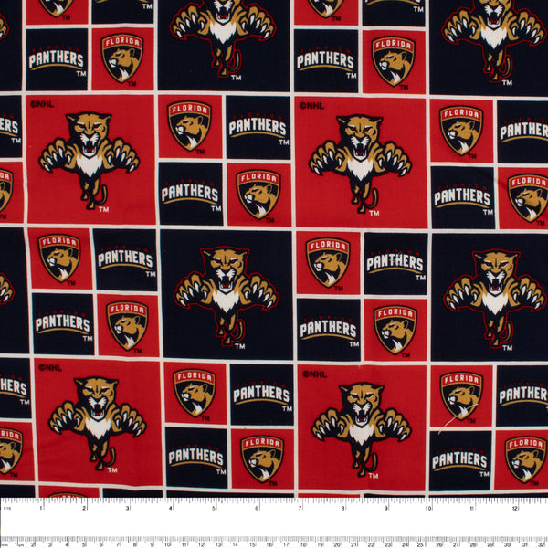 Coton imprimé LNH - Panthers de la Floride - Carreaux - Rouge