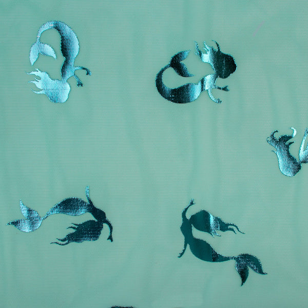 Foil Printed Tulle - Mermaid - Aqua