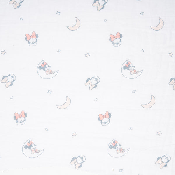 Gaze double pour emmailloter - BABY HUG - Minnie / Lune - Blanc