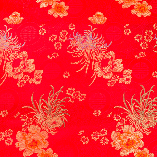 Brocart Chinois - Camélia - rouge / or