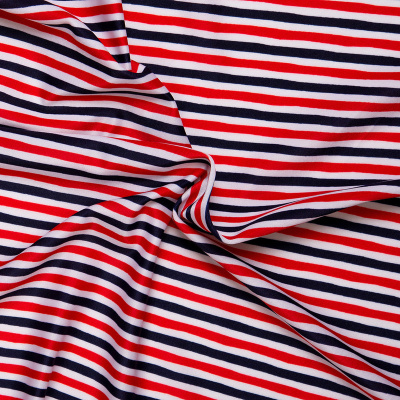 Tissu imprimé pour costume de bain - Rayures - Noir / Rouge